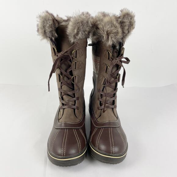 Northside Womens Bishop Winter Boots 11 Brown Lace Up Faux Fur Trim NWOB - Picture 3 of 15